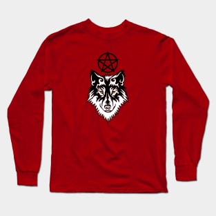 White Wolf with Black Pentagram Long Sleeve T-Shirt